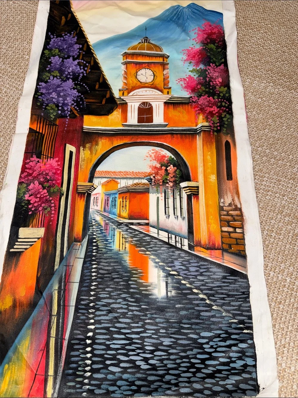 Sunlit Archway Street Tapestry in Orange and Blue